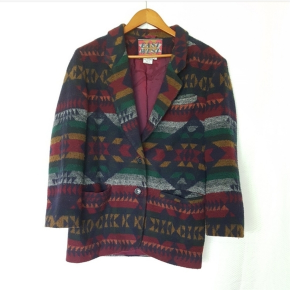 Vintage Wool Blend Blazer Southwest Aztec - Picture 1 of 5